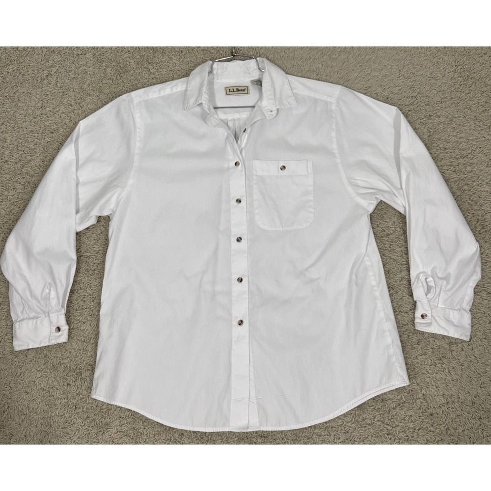 VTG LL Bean Women's White Long Sleeve Button Up Shirt Blouse Size 16 Classic USA